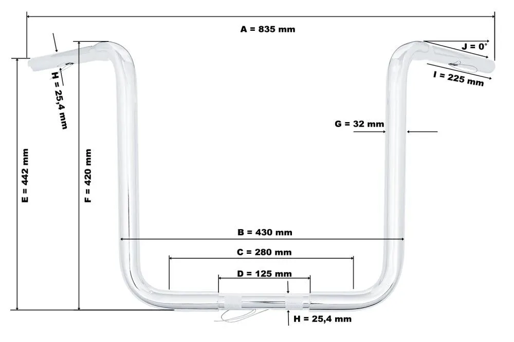 1-1/4 in (32mm) Fat Ape Hanger Handlebar 17 inch High, Black - Highway Hawk H55-280