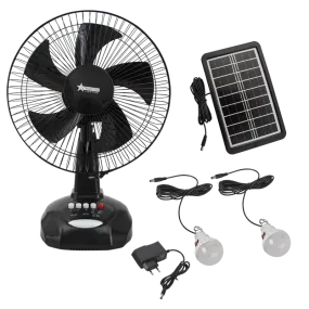12-inch Inch Solar and Mains Rechargeable Desk Fan with Lights