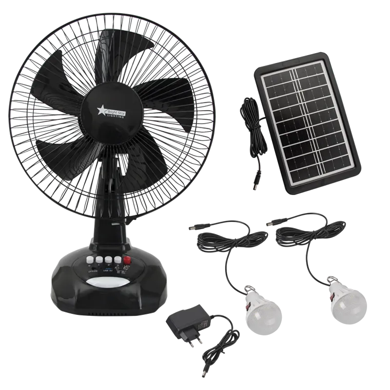 12-inch Inch Solar and Mains Rechargeable Desk Fan with Lights