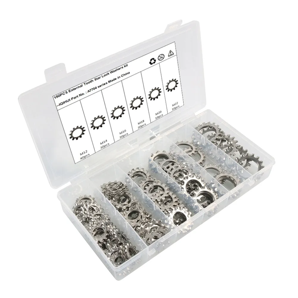 150pcs 6 Sizes 304 Stainless Steel External Tooth Star Lock