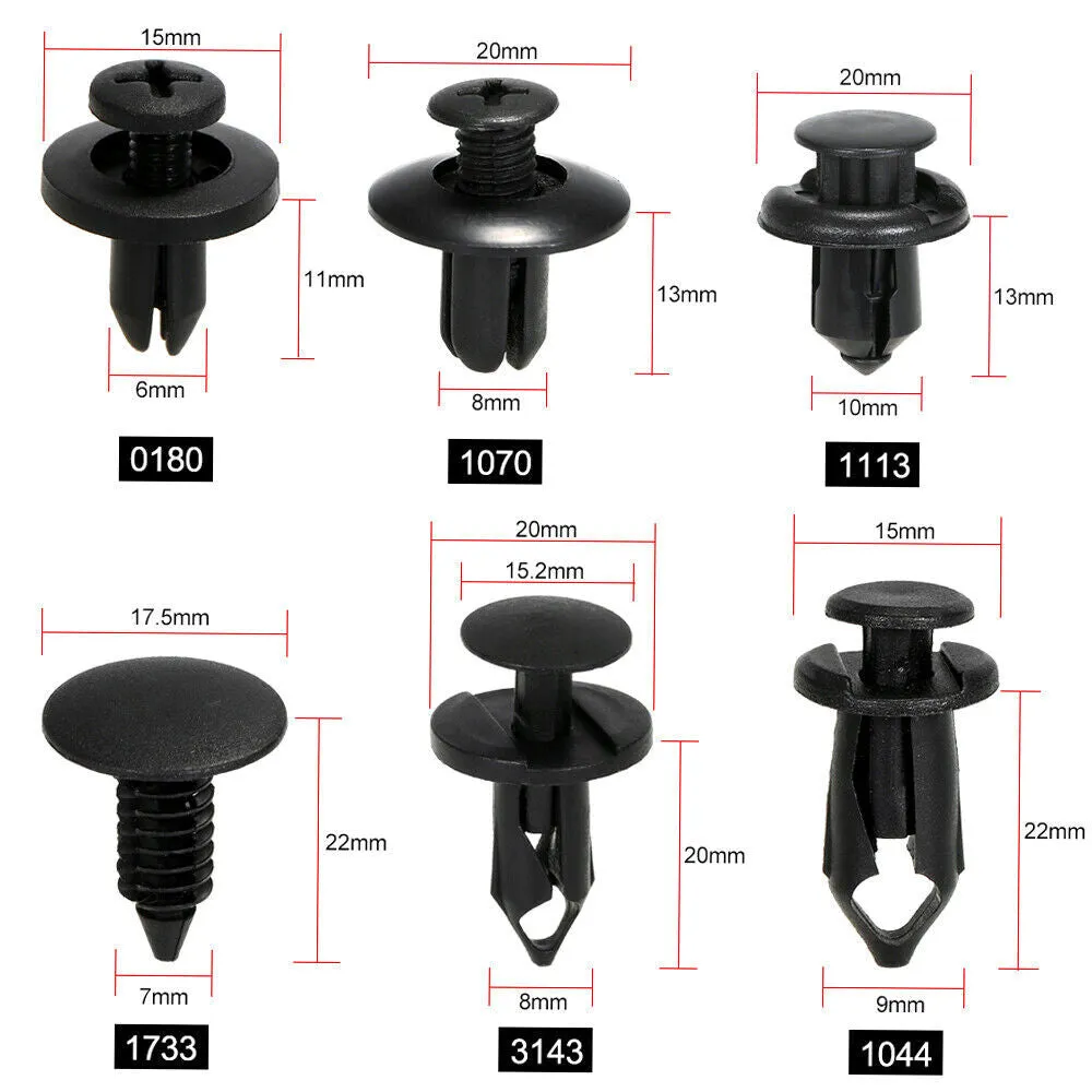 190pcs Car Retainer Clips 6 Sizes Fasteners Kit Rivet Push Rod