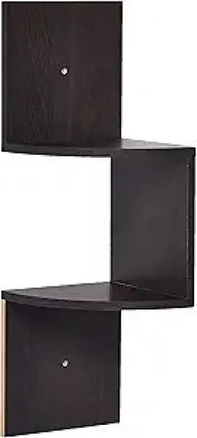 2-Tier Corner Shelves, Espresso  Floating Wall-Mounted Home Decor Set  Corner