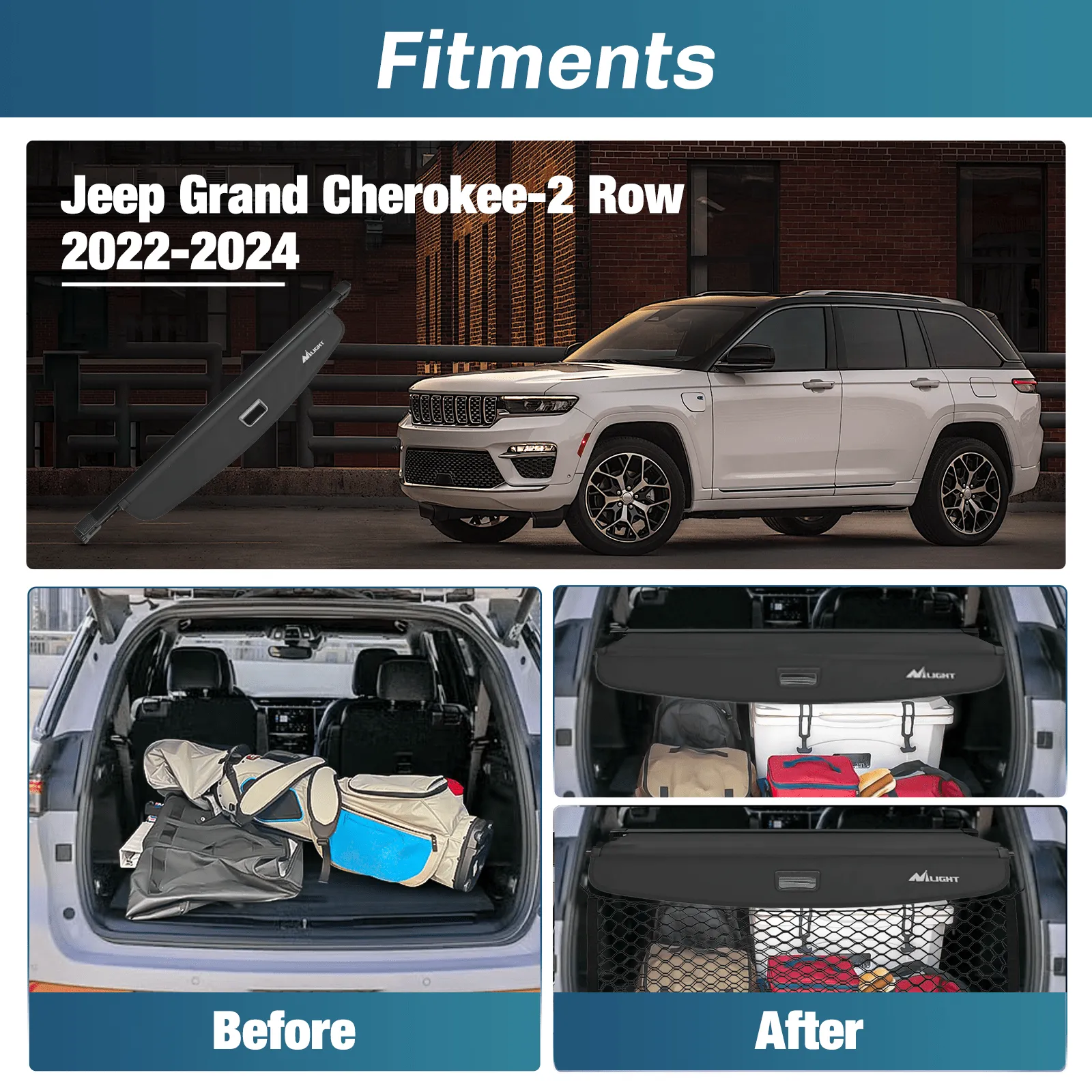 2022 2023 2024 Jeep Grand Cherokee 2 Row WL Trunk Cargo Cover