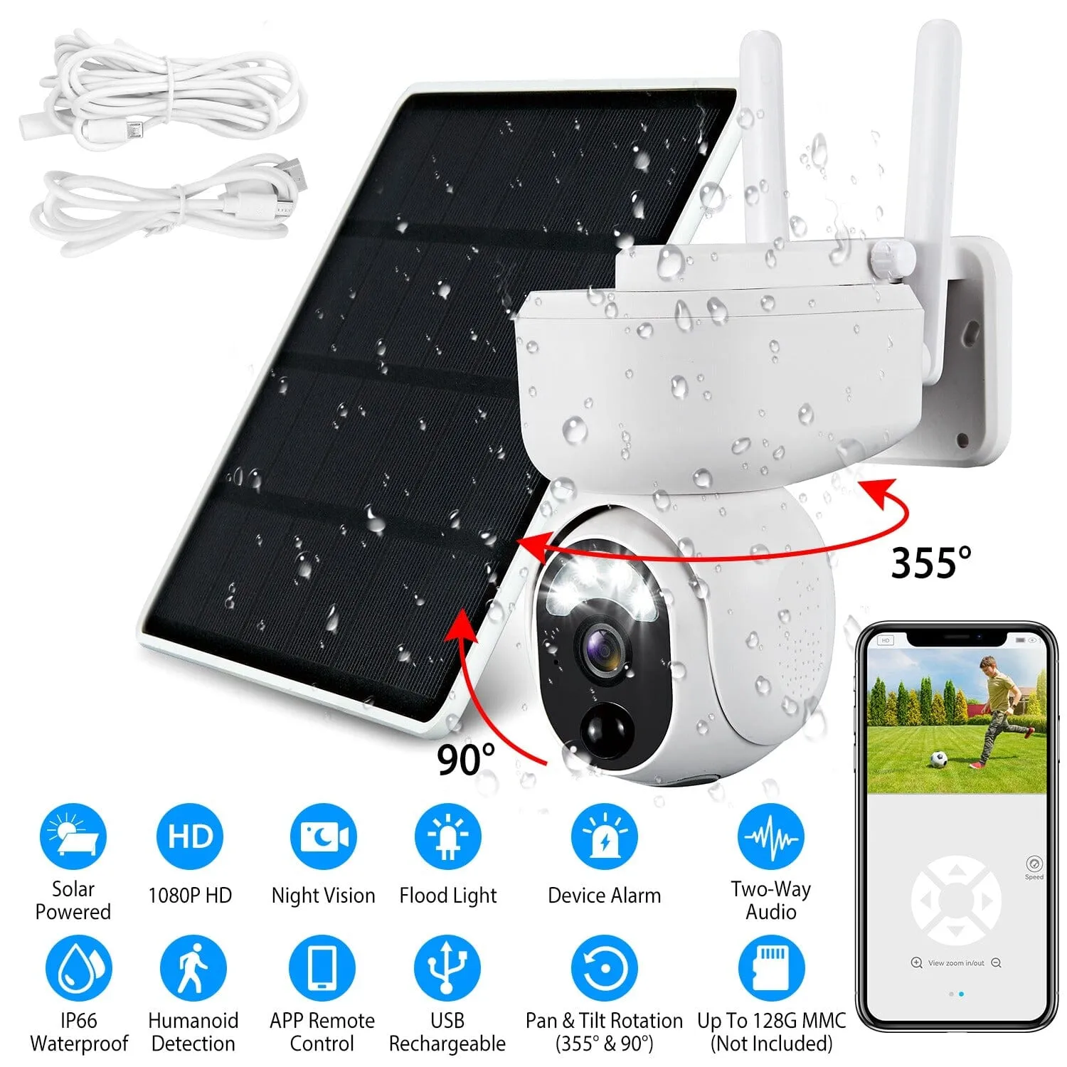 2.4G Wifi Solar Wireless 1080P Surveillance Camera with Flood Light Night Vision