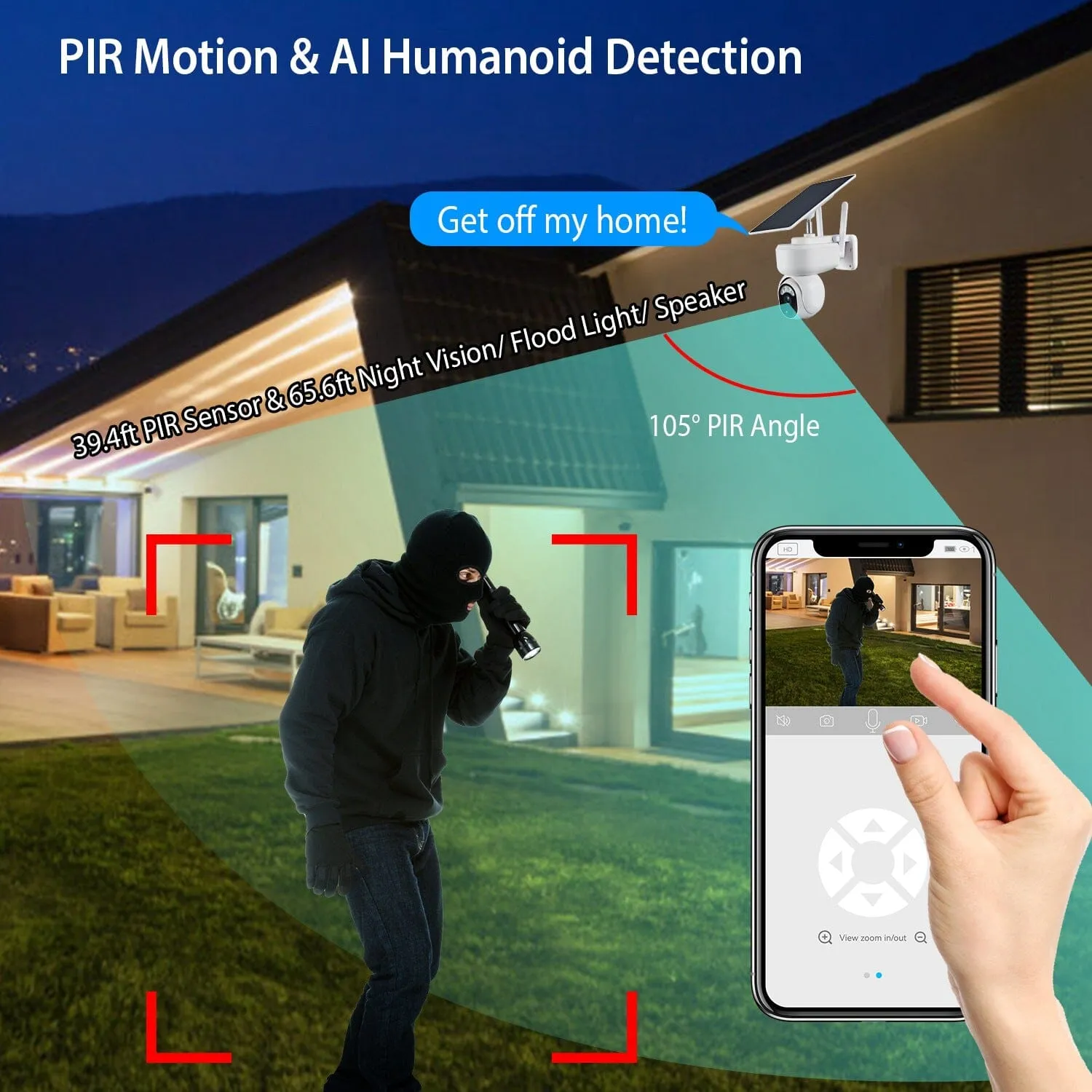 2.4G Wifi Solar Wireless 1080P Surveillance Camera with Flood Light Night Vision