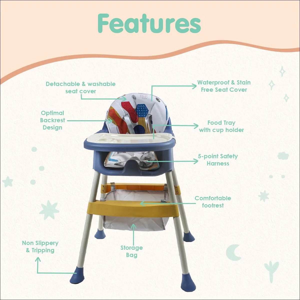 3 In 1 Adjustable Feeding Booster High Chair Abstract - Blue
