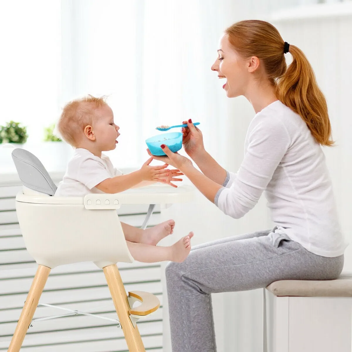 3-in-1 Convertible Wooden High Chair with Cushion - Grey