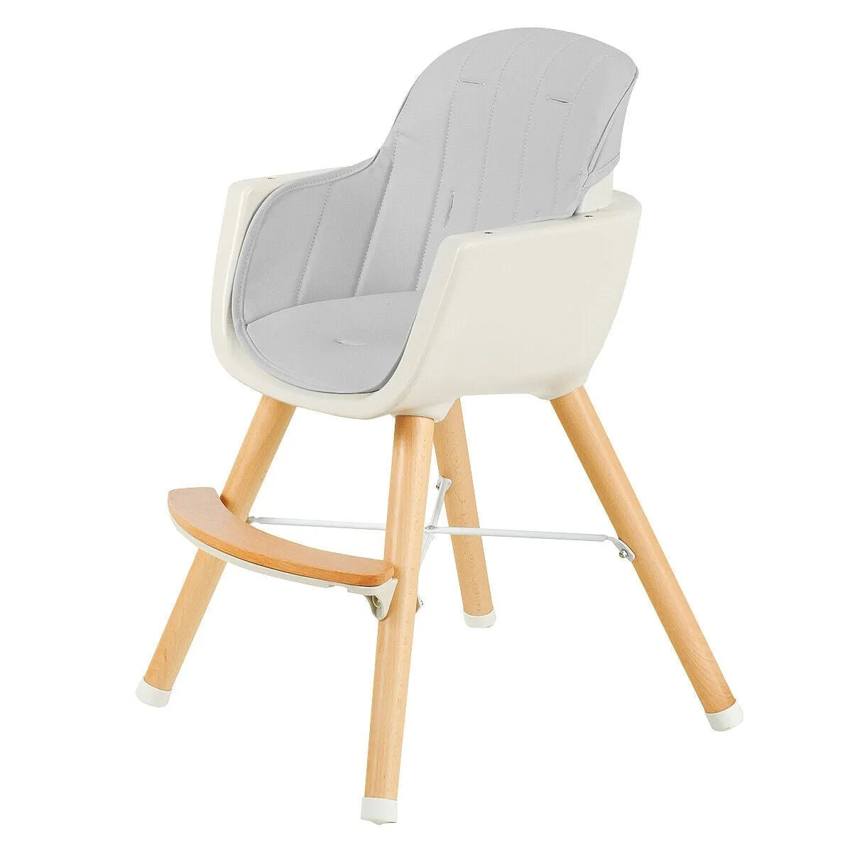 3-in-1 Convertible Wooden High Chair with Cushion - Grey