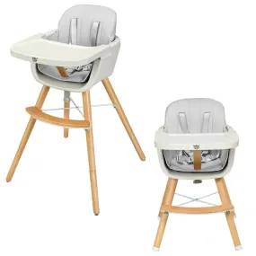 3-in-1 Convertible Wooden High Chair with Cushion - Grey