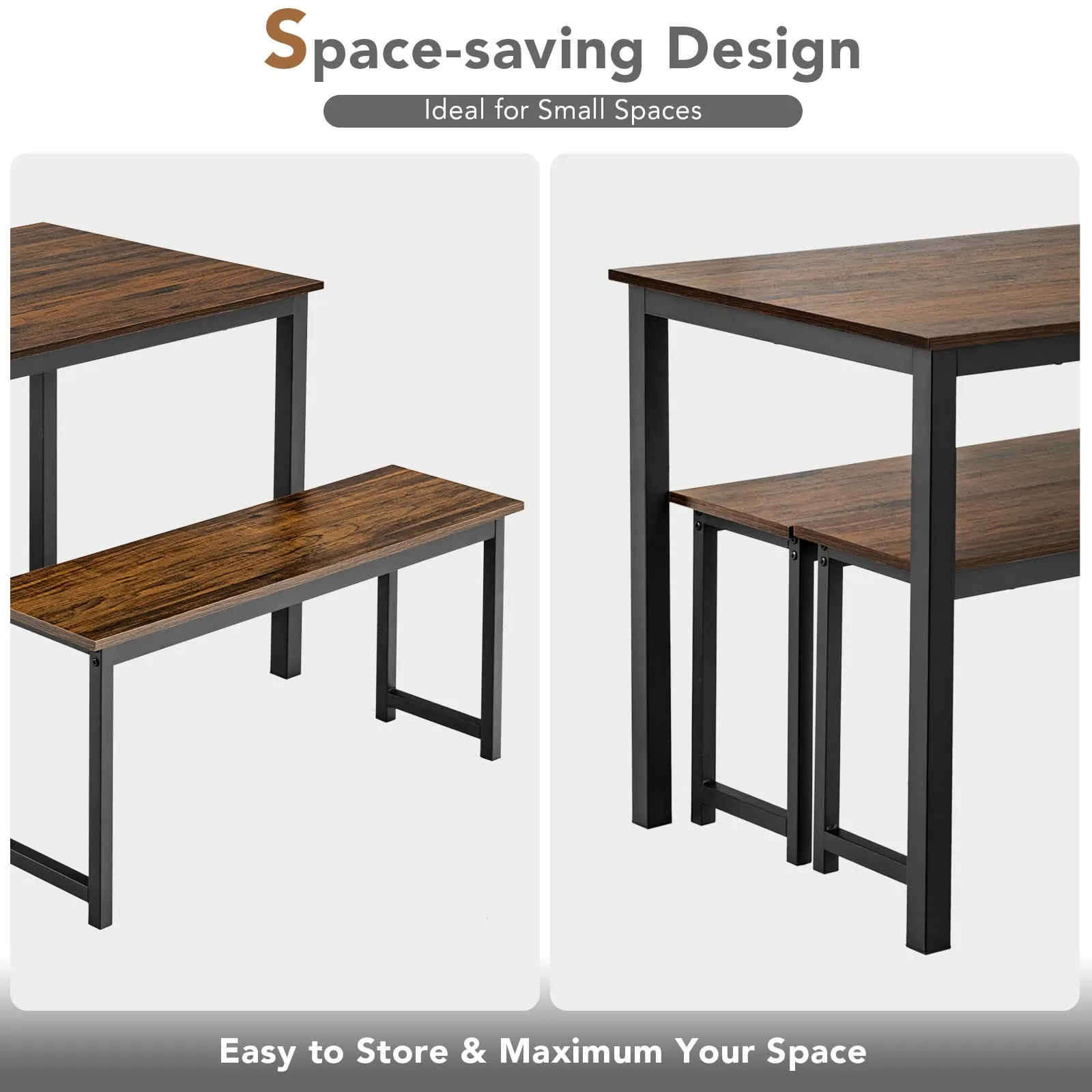 3-Piece Bench Style Dining Table Set