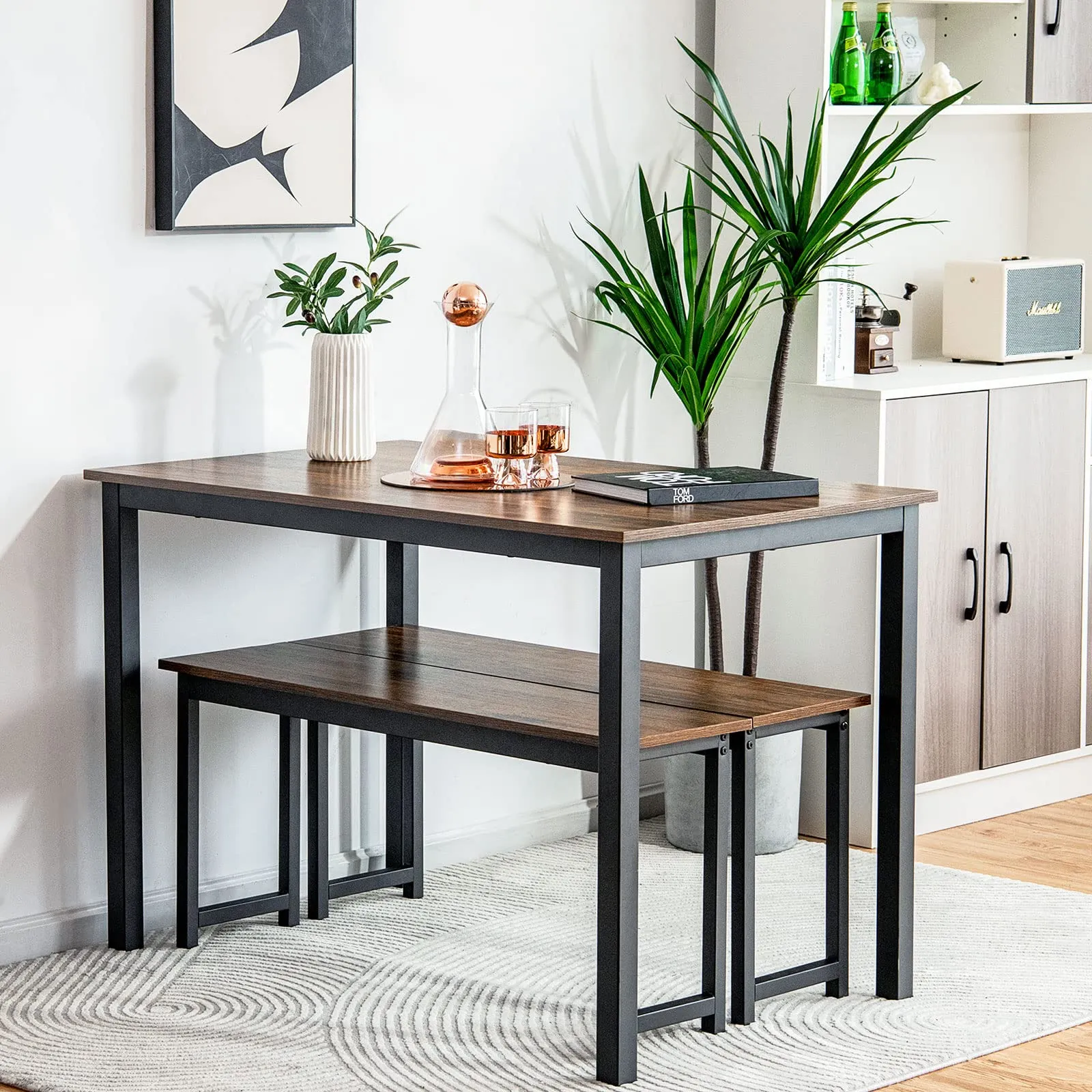 3-Piece Bench Style Dining Table Set