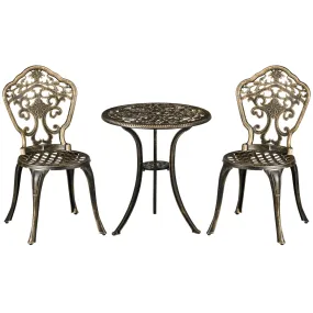 3-Piece Cast Aluminium Garden Bistro Set for 3 with Parasol Hole