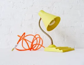 30% SALE Retro Yellow Vintage Desk Table Lamp Citrus Light Neon Orange Textile Cord
