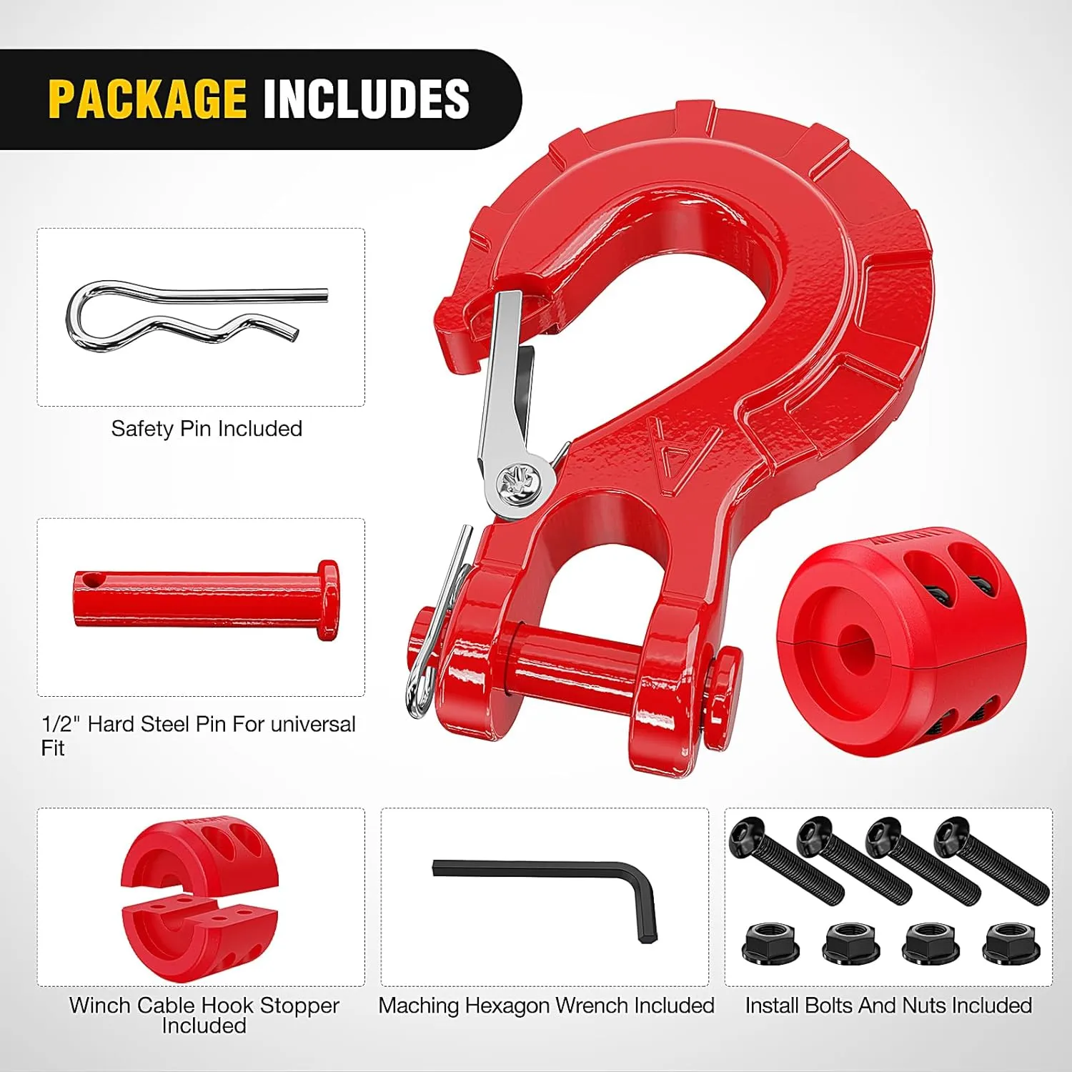 3/8 inch Grade 70 Winch Hook Red