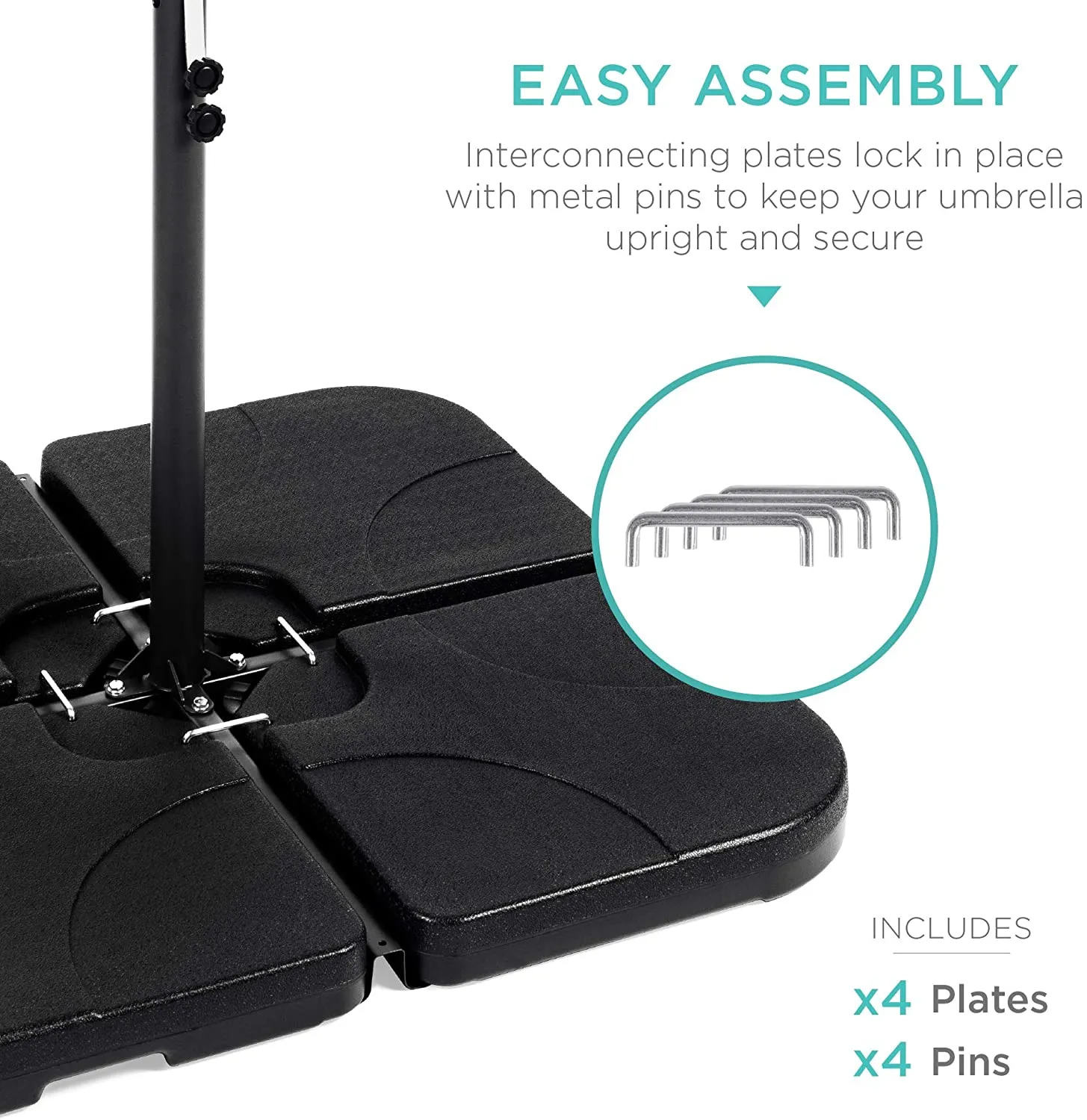 4-Piece Heavy-Duty Cantilever Offset Patio Umbrella Stand Square Base Plate Set w/Easy-Fill Spouts for Water or Sand
