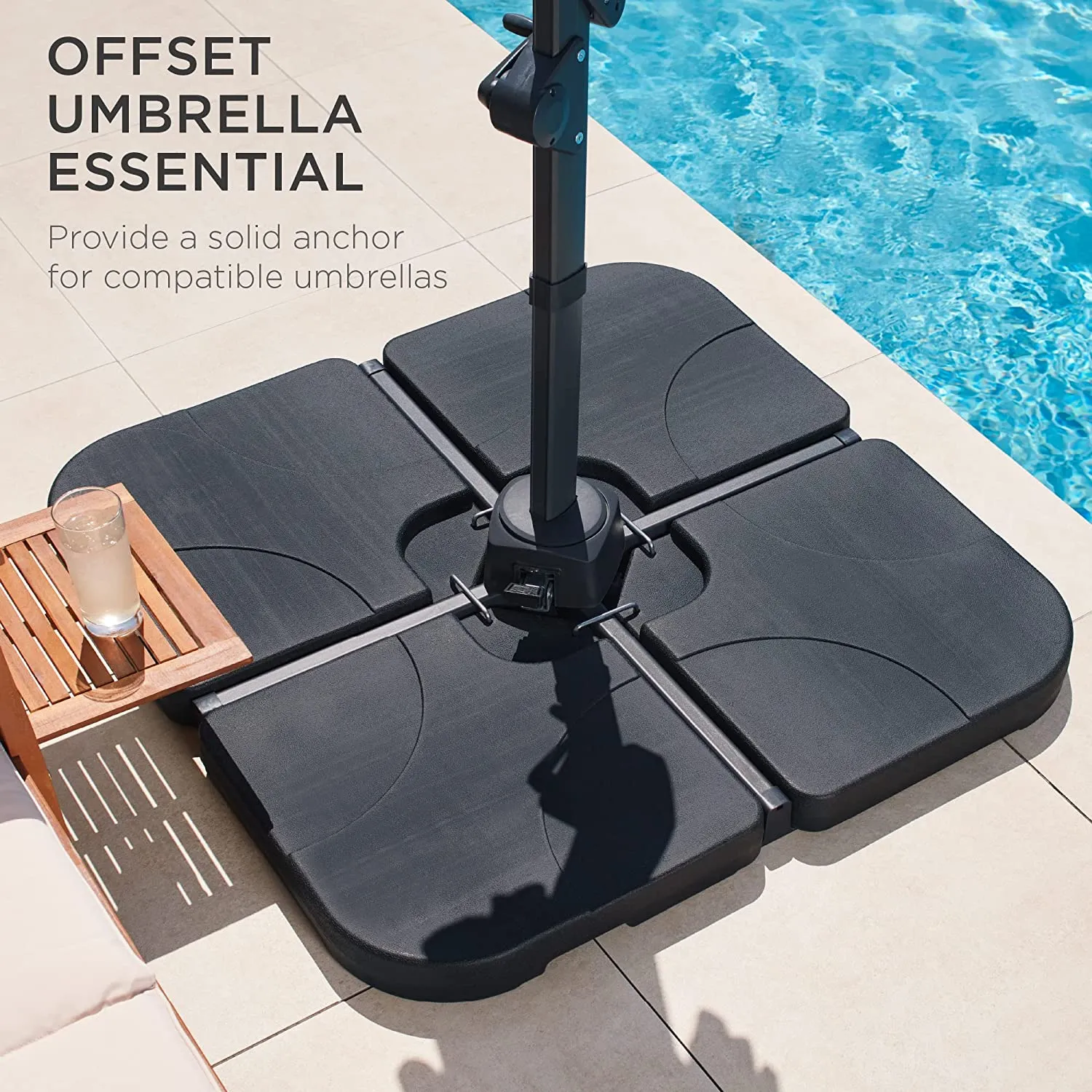 4-Piece Heavy-Duty Cantilever Offset Patio Umbrella Stand Square Base Plate Set w/Easy-Fill Spouts for Water or Sand
