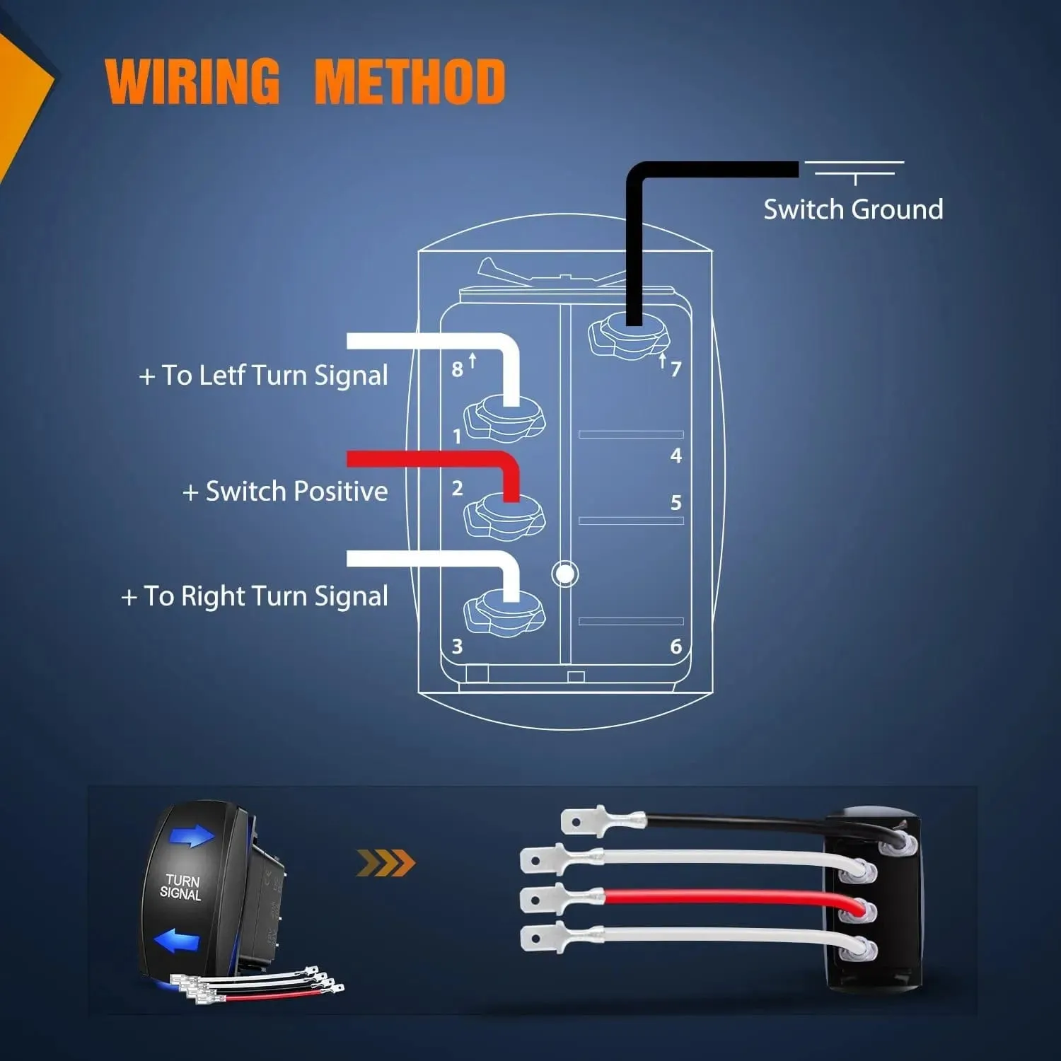 4Pin Laser On/Off Turn Signal Rocker Switch Blue