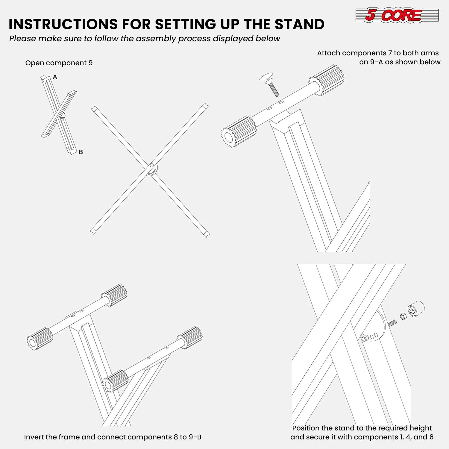 5Core Keyboard Stand Double X Style Adjustable Lift Piano Riser For 49 To 88 Keys BLUE