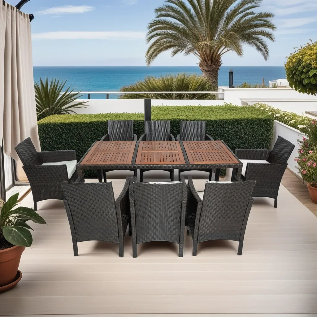 9-Piece Beige and Brown PE Rattan Dining Set