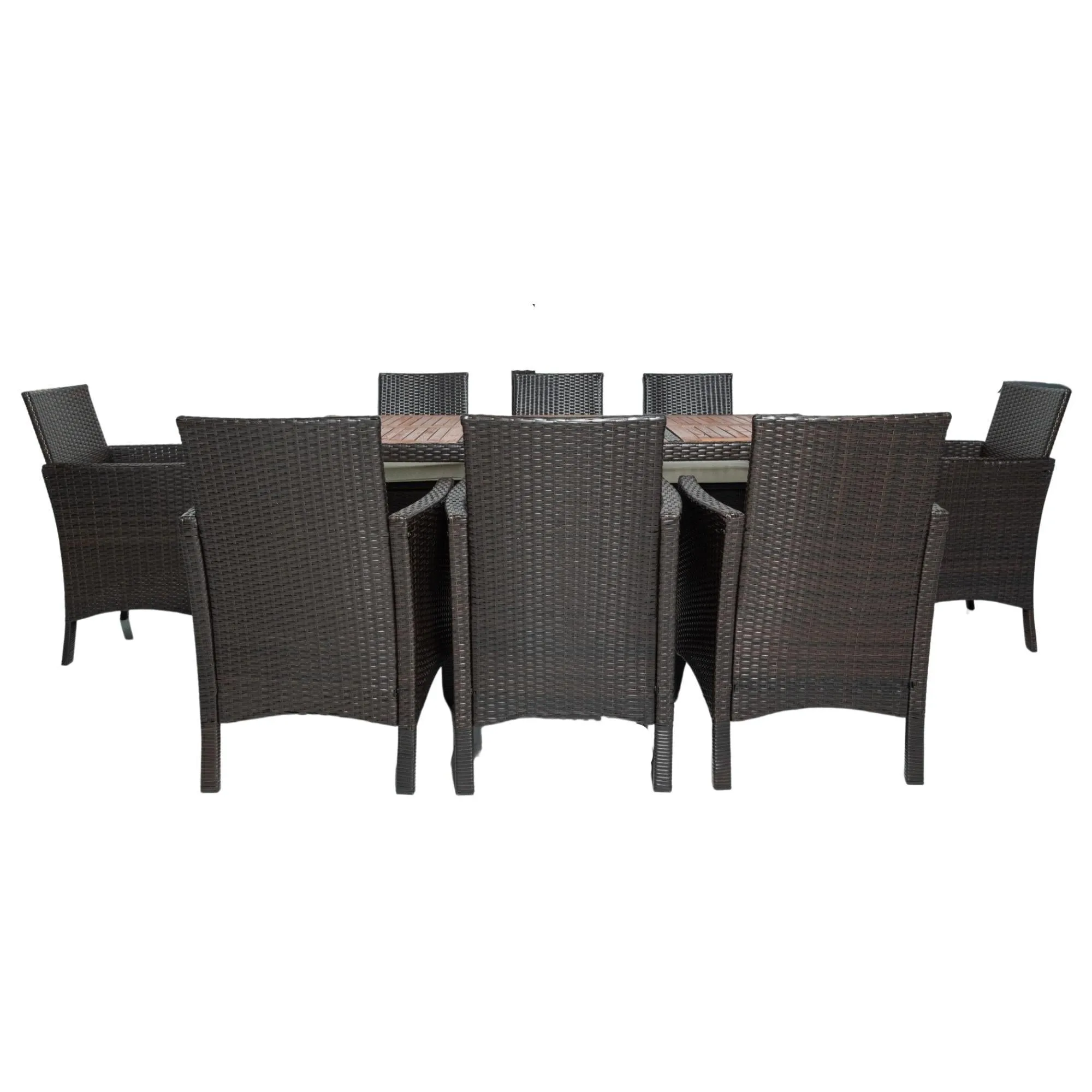 9-Piece Beige and Brown PE Rattan Dining Set