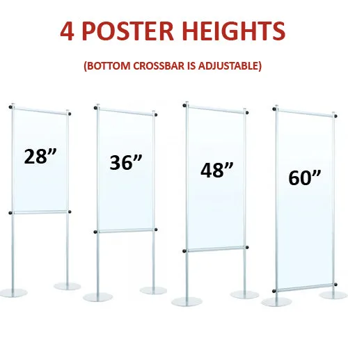Adjustable Large Graphic Poster Stands for 36" Wide Signs with Heights of 36", 48" and 60"