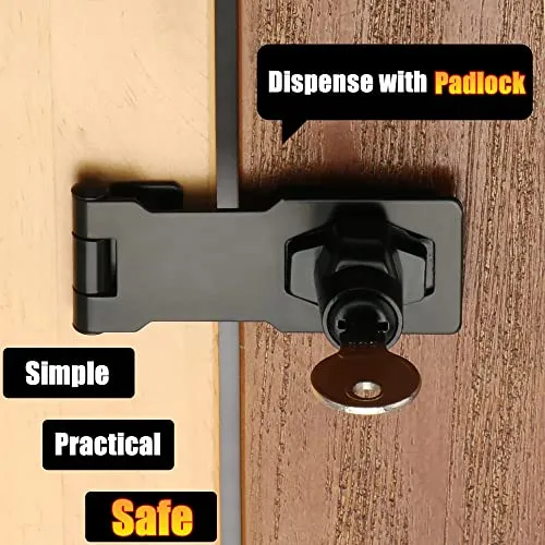 Alise Keyed Hasp Lock,2.5 Inch Safety Packlock Clasp Hasp Lock Latch with Lock, Black Door Hinge Lock with Keys Keyed Locking Hasp for Cabinets Closets Doors