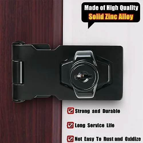 Alise Keyed Hasp Lock,2.5 Inch Safety Packlock Clasp Hasp Lock Latch with Lock, Black Door Hinge Lock with Keys Keyed Locking Hasp for Cabinets Closets Doors