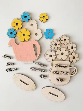 American Elm 10 Pcs Wooden Mothers Day Flower Craft Kit Wooden Cutouts and Unfinished Wood, Flower