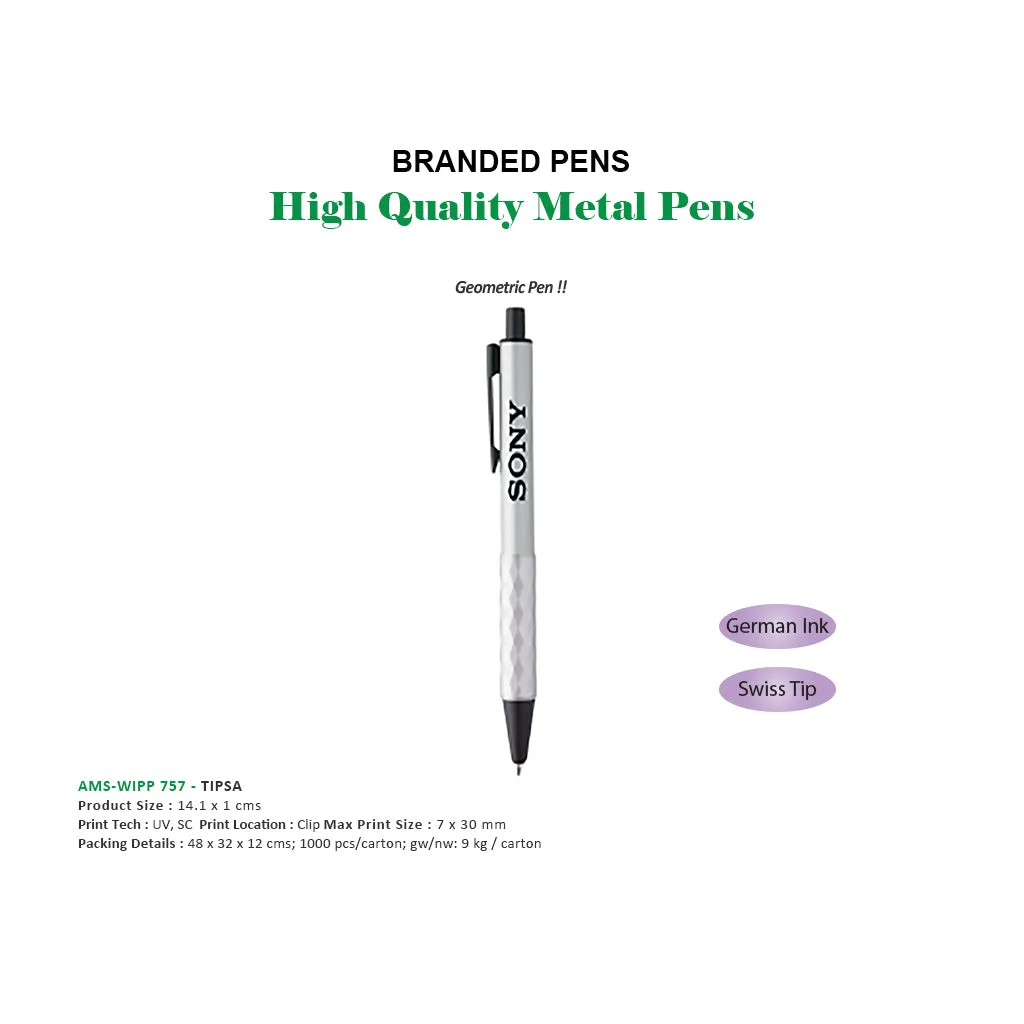 AMS-WIPP 757 - TIPSA - Push Action Aluminium Ballpen - Silver