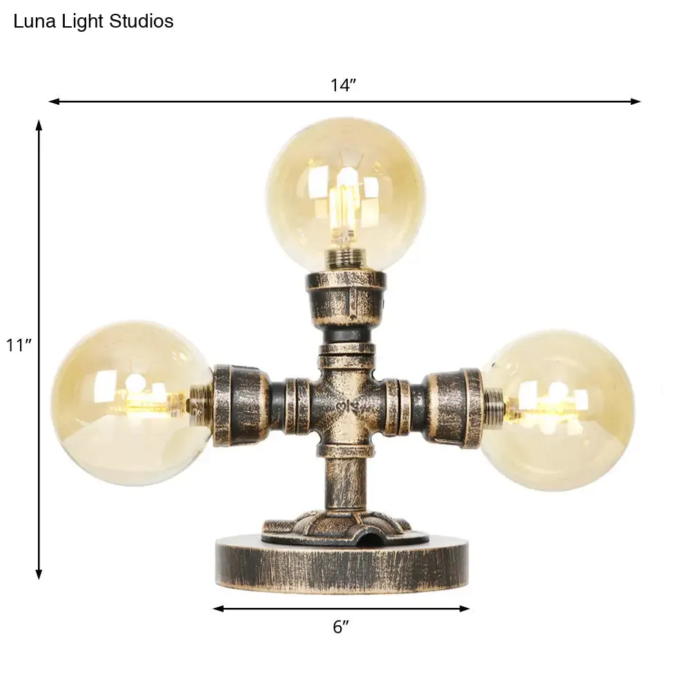 Antique Silver/Bronze Industrial Round Shade Desk Lamp - 2/3-Bulb Clear/Amber Glass Task Lighting with Base