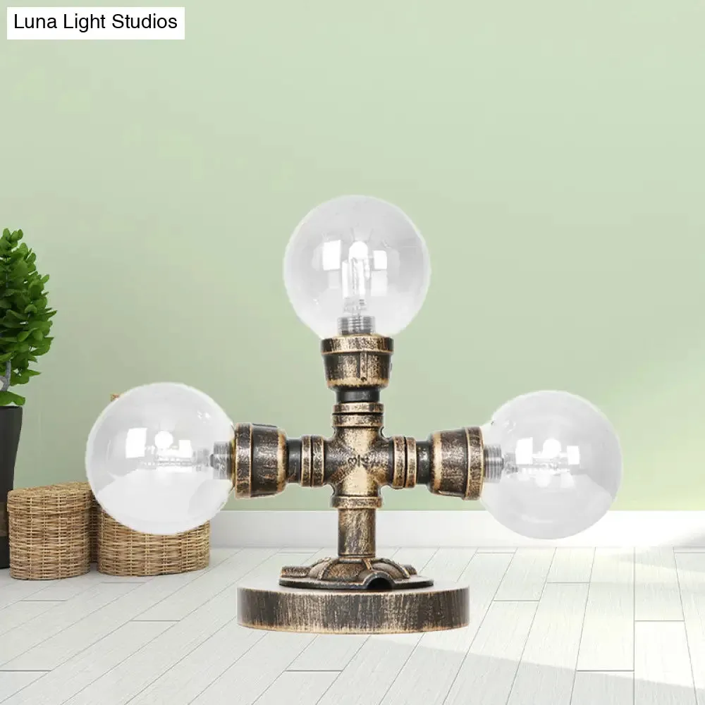 Antique Silver/Bronze Industrial Round Shade Desk Lamp - 2/3-Bulb Clear/Amber Glass Task Lighting with Base