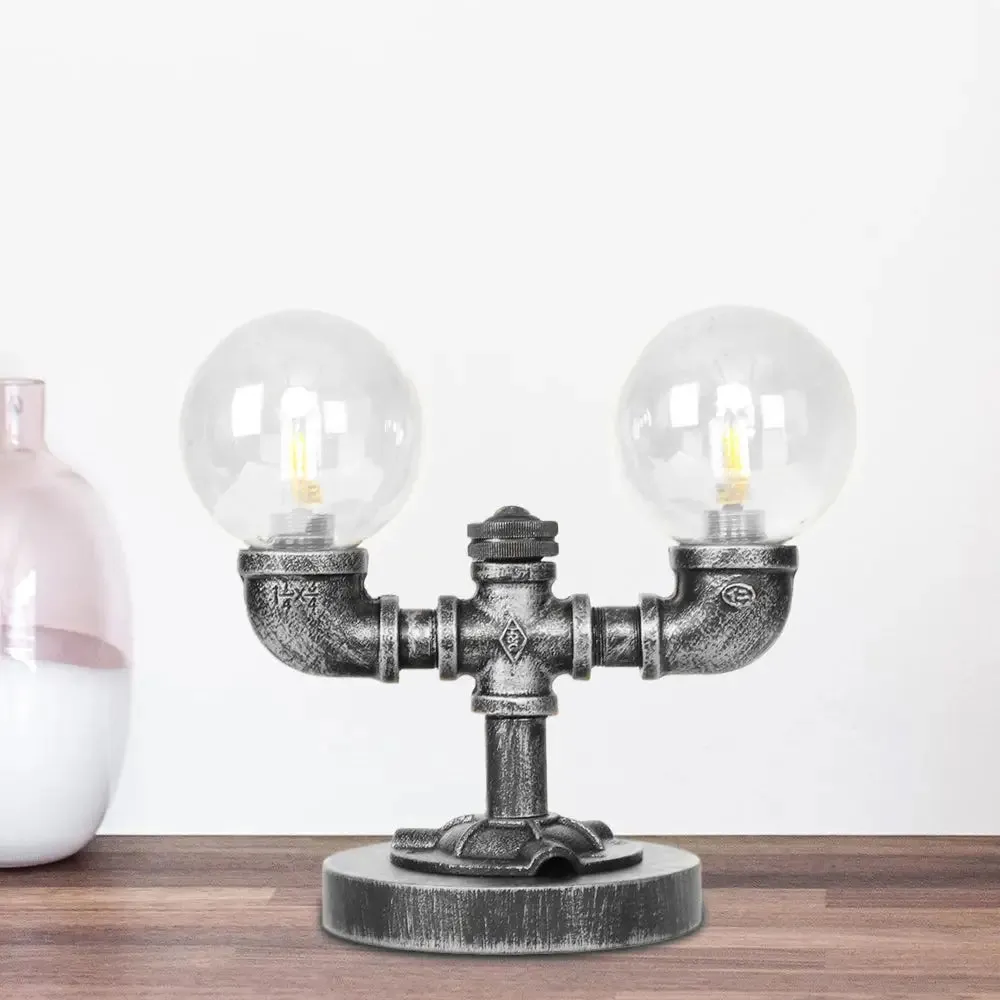 Antique Silver/Bronze Industrial Round Shade Desk Lamp - 2/3-Bulb Clear/Amber Glass Task Lighting with Base