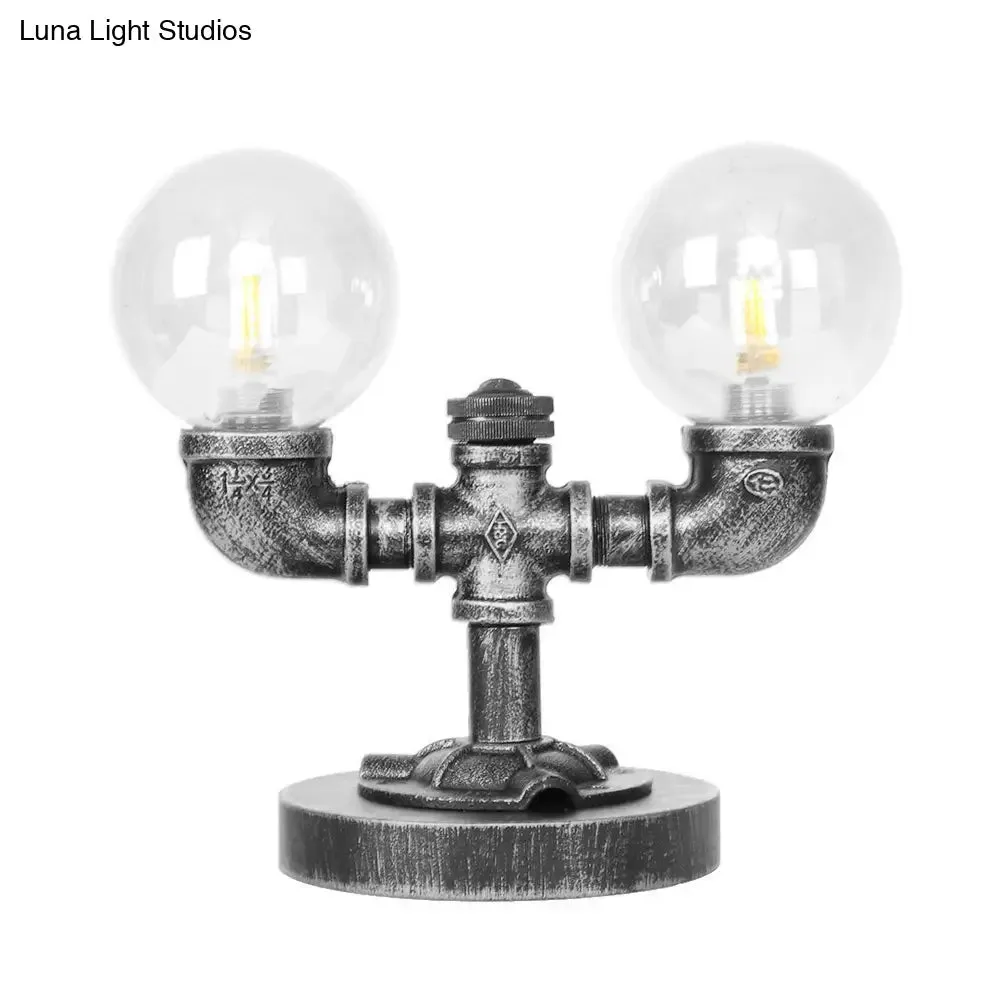 Antique Silver/Bronze Industrial Round Shade Desk Lamp - 2/3-Bulb Clear/Amber Glass Task Lighting with Base
