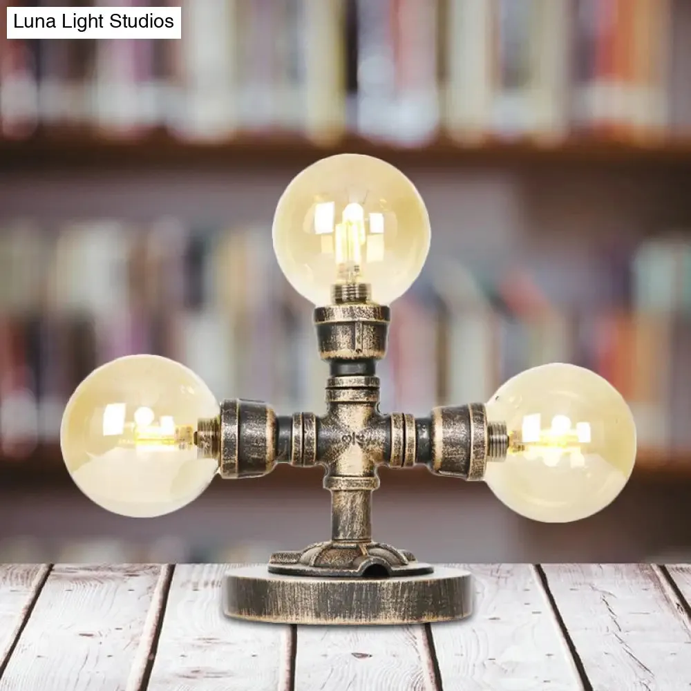 Antique Silver/Bronze Industrial Round Shade Desk Lamp - 2/3-Bulb Clear/Amber Glass Task Lighting with Base