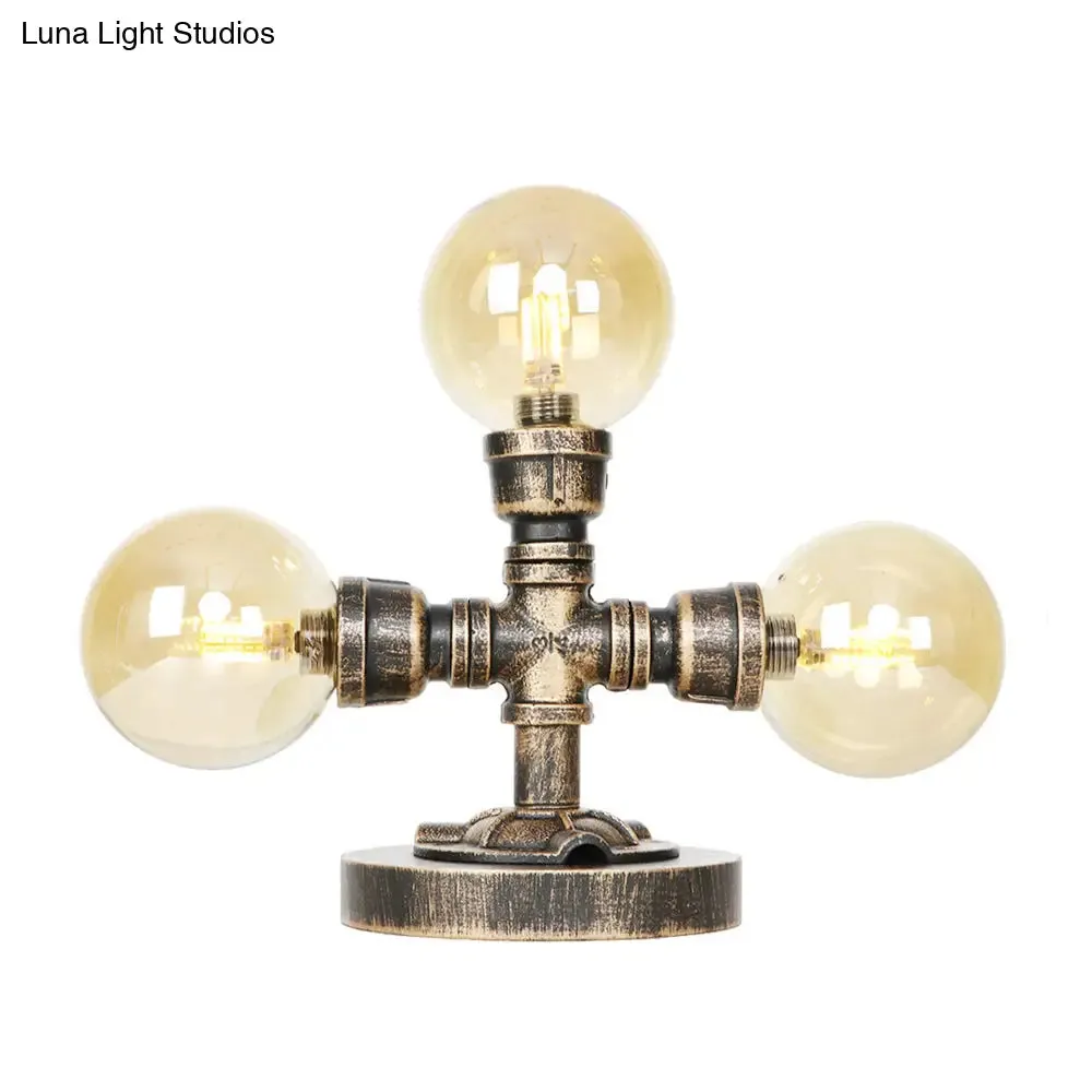 Antique Silver/Bronze Industrial Round Shade Desk Lamp - 2/3-Bulb Clear/Amber Glass Task Lighting with Base