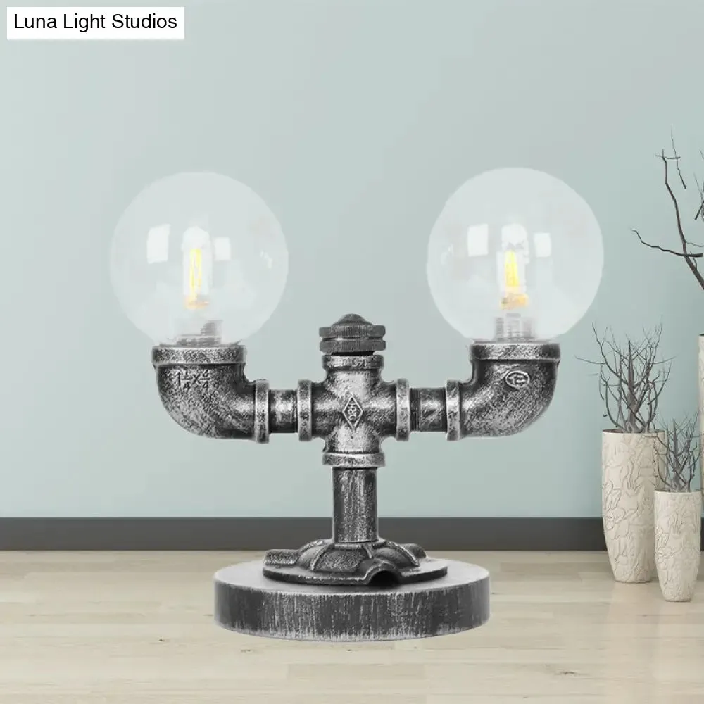 Antique Silver/Bronze Industrial Round Shade Desk Lamp - 2/3-Bulb Clear/Amber Glass Task Lighting with Base