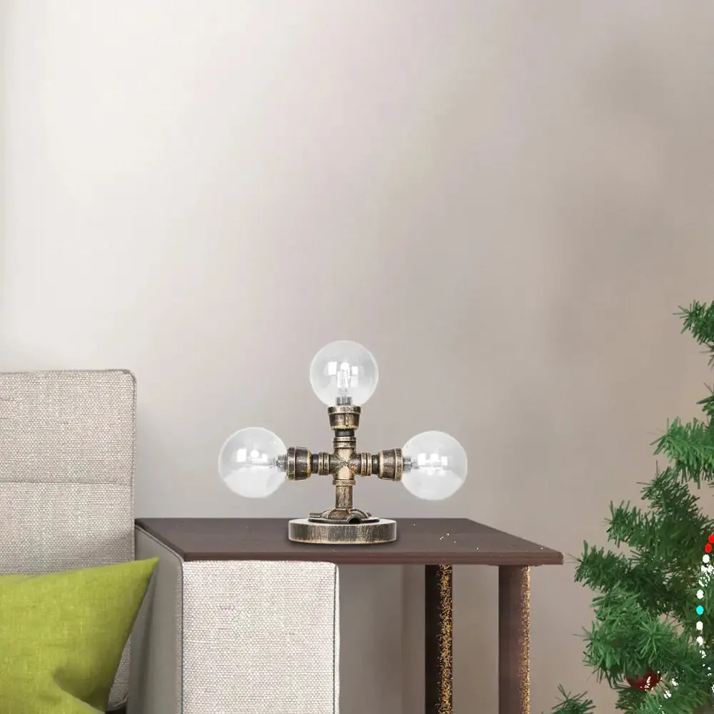 Antique Silver/Bronze Industrial Round Shade Desk Lamp - 2/3-Bulb Clear/Amber Glass Task Lighting with Base