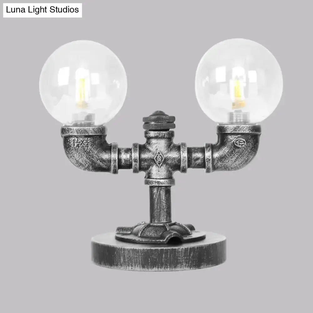 Antique Silver/Bronze Industrial Round Shade Desk Lamp - 2/3-Bulb Clear/Amber Glass Task Lighting with Base