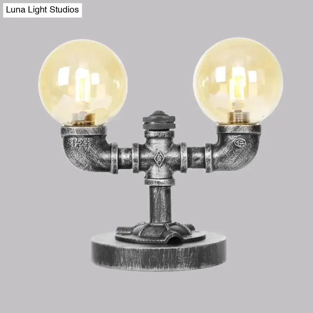 Antique Silver/Bronze Industrial Round Shade Desk Lamp - 2/3-Bulb Clear/Amber Glass Task Lighting with Base