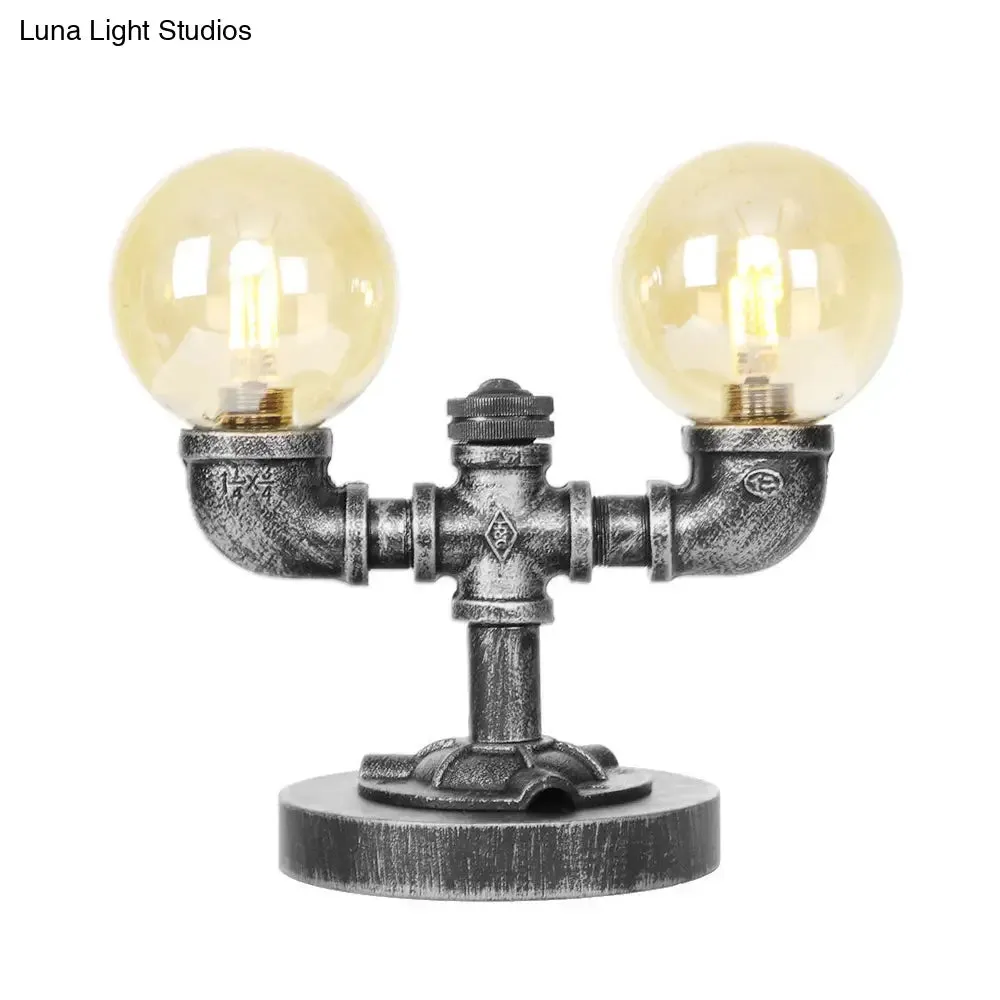 Antique Silver/Bronze Industrial Round Shade Desk Lamp - 2/3-Bulb Clear/Amber Glass Task Lighting with Base