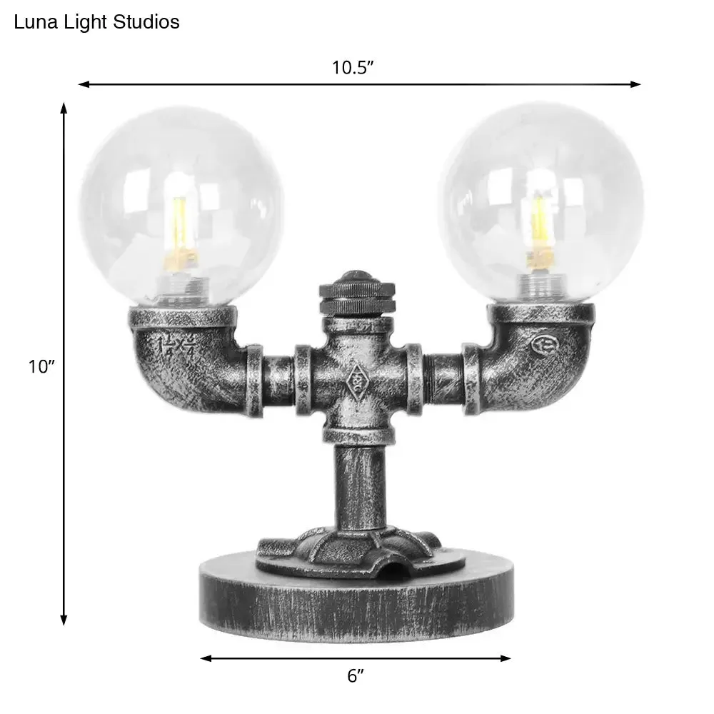 Antique Silver/Bronze Industrial Round Shade Desk Lamp - 2/3-Bulb Clear/Amber Glass Task Lighting with Base