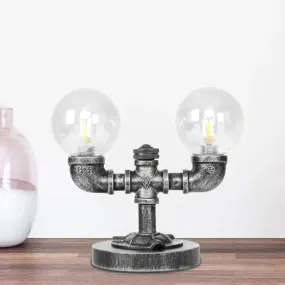Antique Silver/Bronze Industrial Round Shade Desk Lamp - 2/3-Bulb Clear/Amber Glass Task Lighting with Base