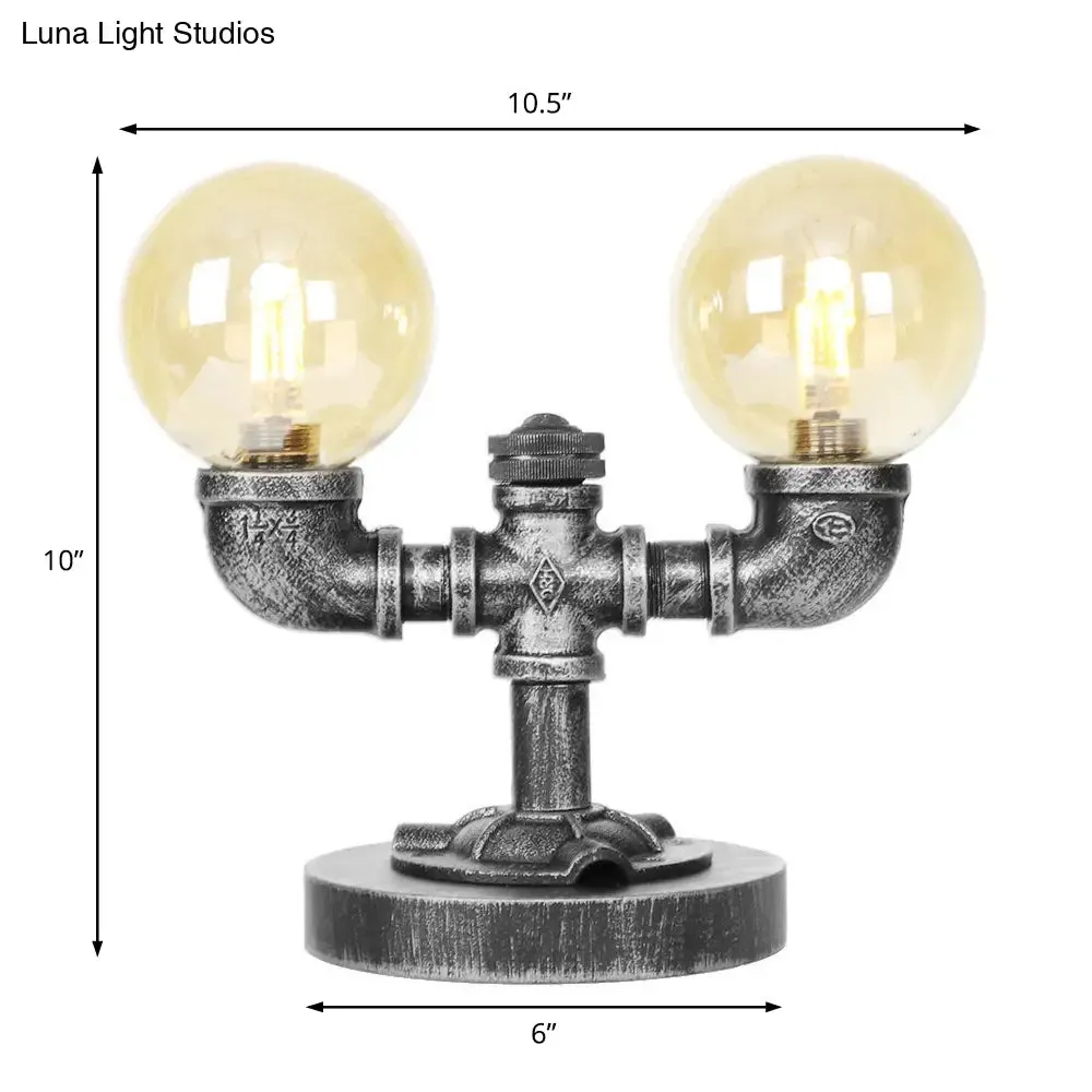 Antique Silver/Bronze Industrial Round Shade Desk Lamp - 2/3-Bulb Clear/Amber Glass Task Lighting with Base