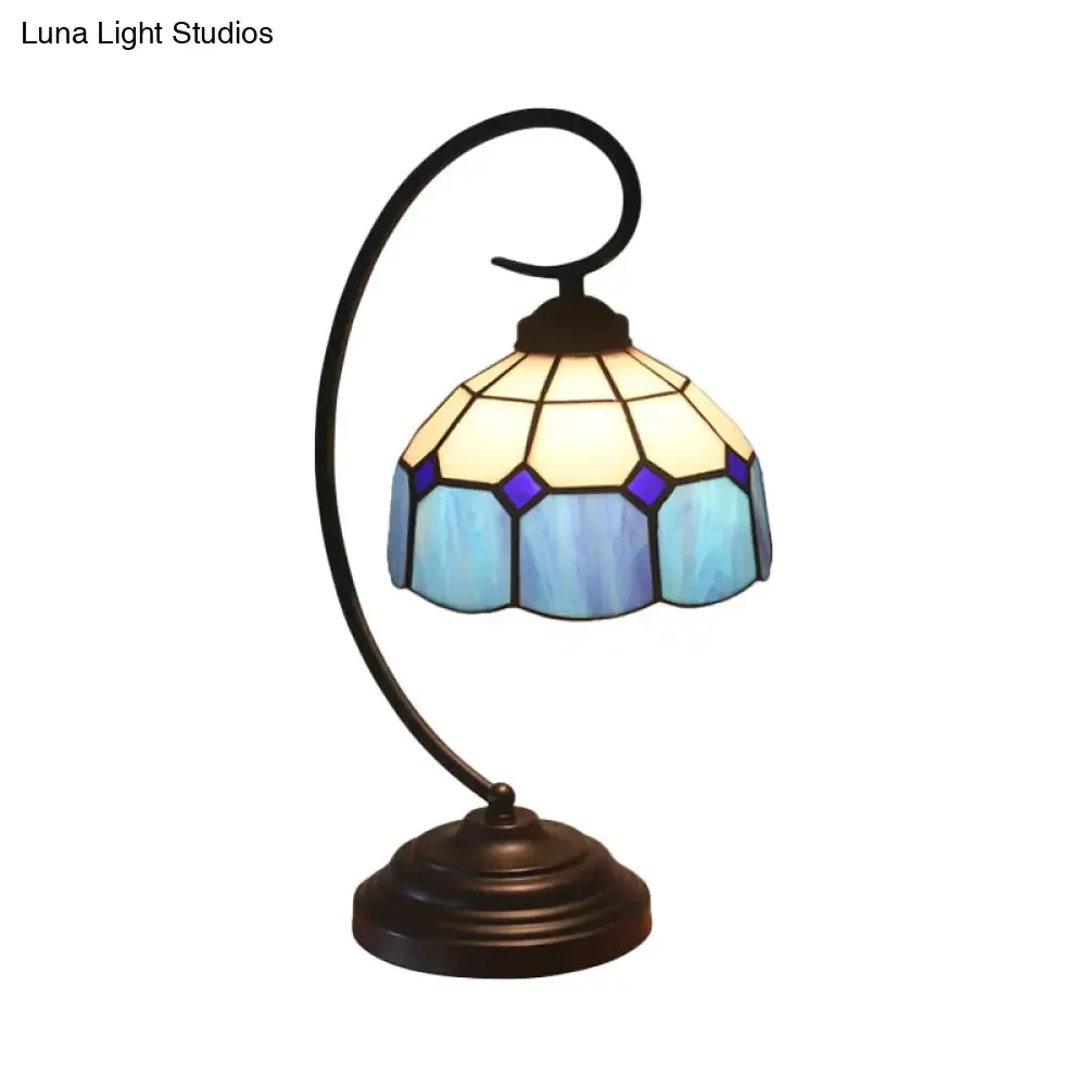 Baroque Orange/Blue/Yellow Cut Glass Task Table Lamp with Swirl Arm