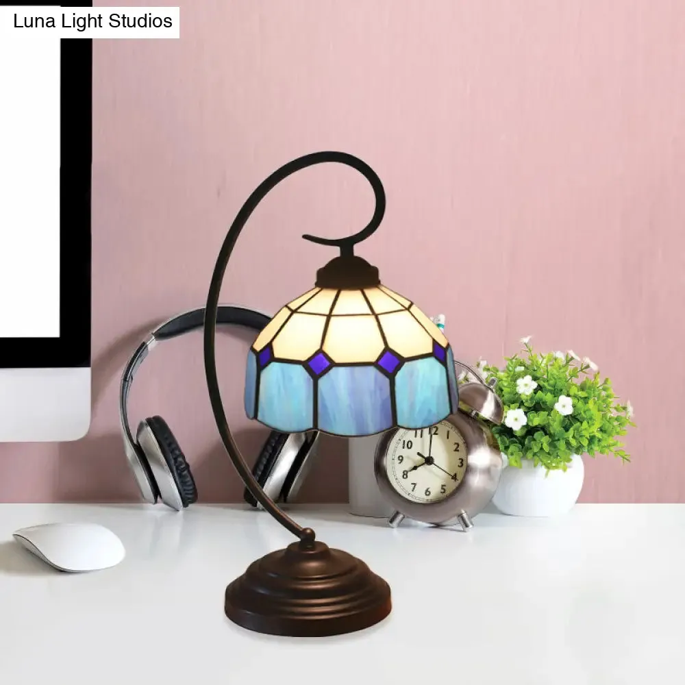 Baroque Orange/Blue/Yellow Cut Glass Task Table Lamp with Swirl Arm