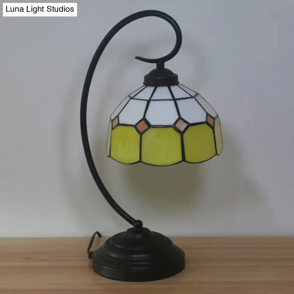 Baroque Orange/Blue/Yellow Cut Glass Task Table Lamp with Swirl Arm