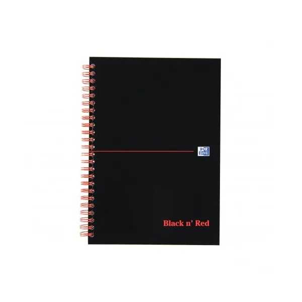 Black n Red A5 Wirebound Hard Cover Notebook Recycled Ruled 140 Pages Black/Red (Pack 5)