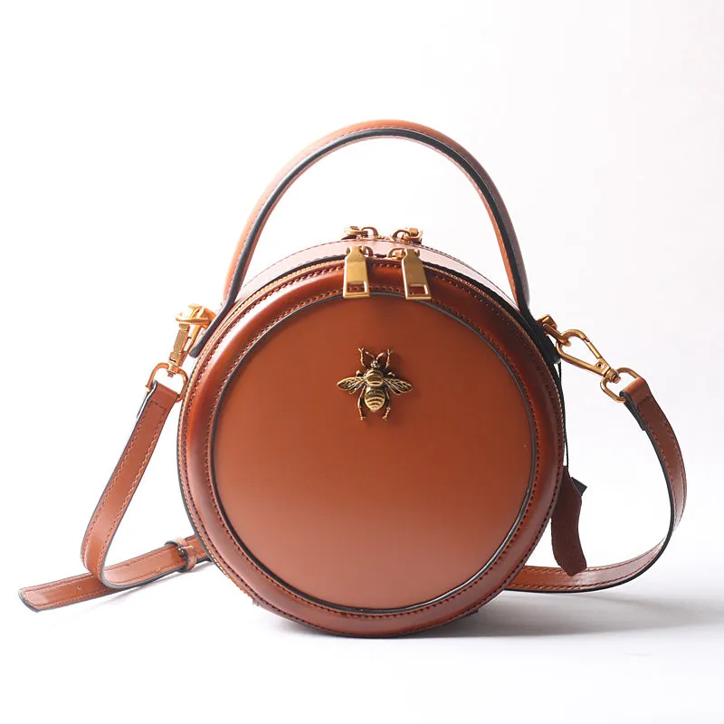 Black Round Purse Leather Round Bag Circle Leather Purse Womens