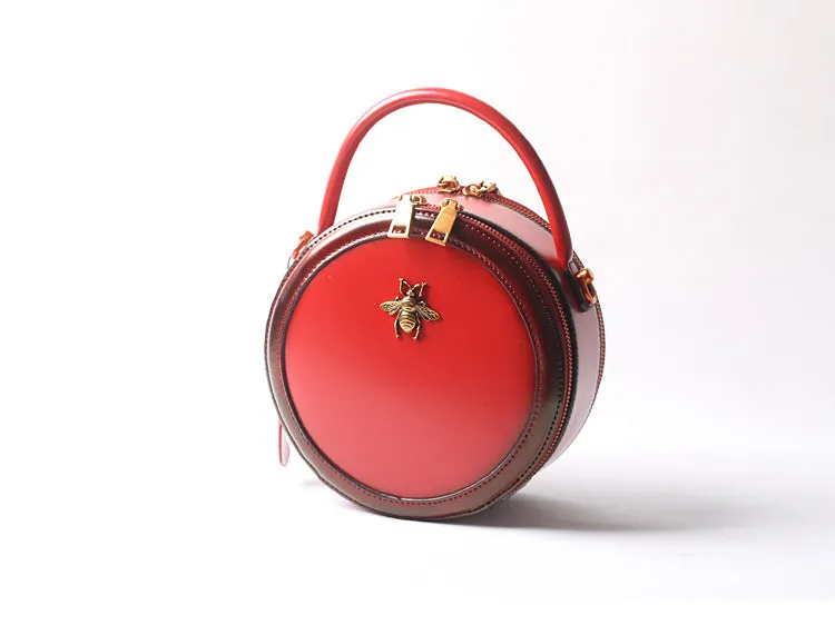 Black Round Purse Leather Round Bag Circle Leather Purse Womens