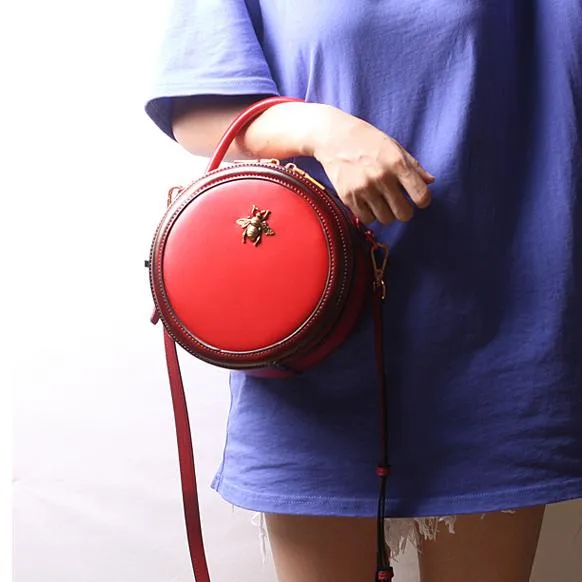 Black Round Purse Leather Round Bag Circle Leather Purse Womens